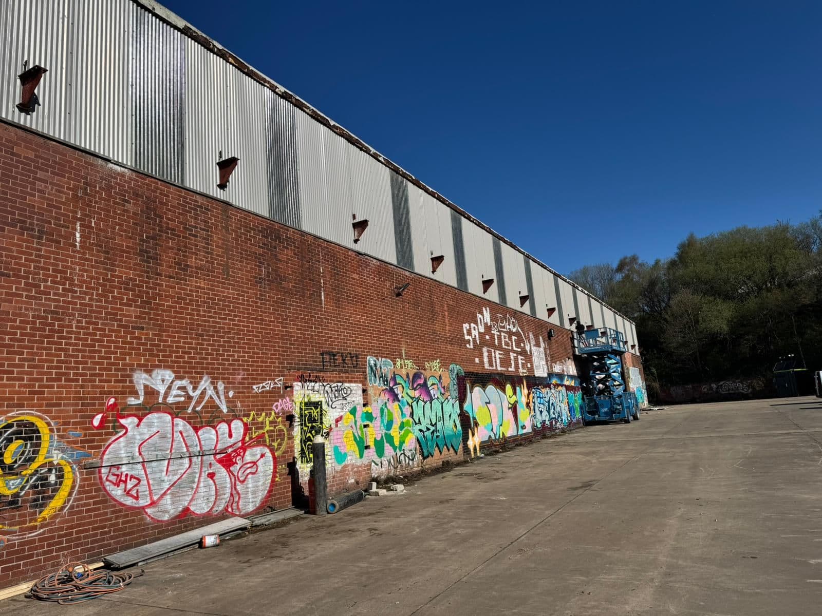 Large warehouse with metal sheet roofing